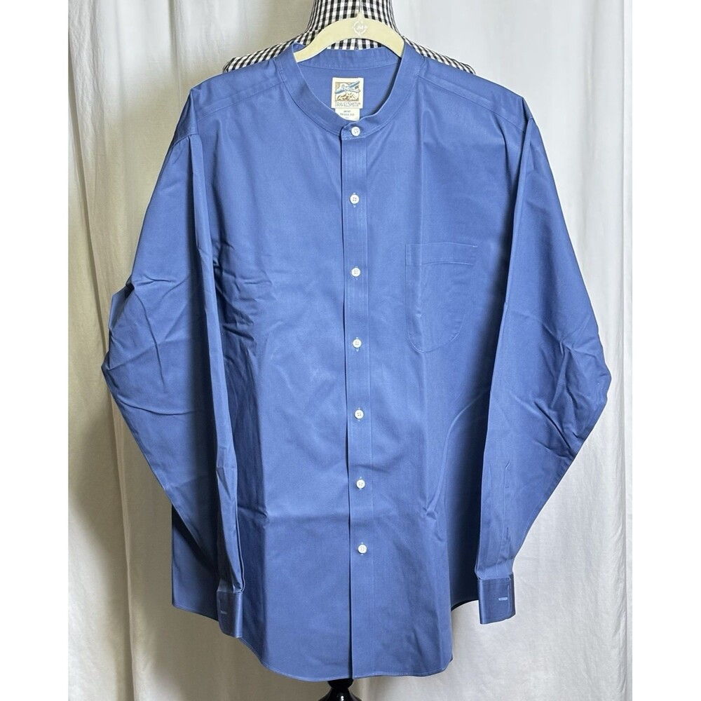 TRAVELSMITH XL Band Mandarin Collar Frontier Pocket Blue ENRO Hong Kong Shirt